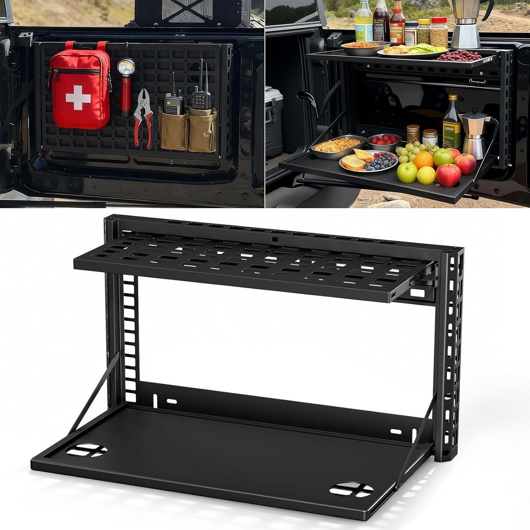 HOCHO Fit for Bronco Tailgate Table Heavy Duty, Upgraded Collision-Free Noise No-Drill Easy to install Double Layer Foldable Molle Panel Fit for 2021-2025 Ford Bronco Accessories