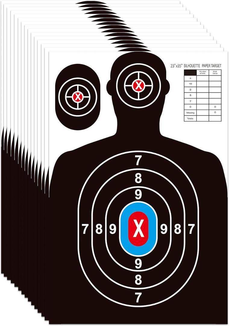 2 x Paper Shooting Targets for Range Bulk 23"35" Silhouette with Red Bullseye,Heavy Duty Shooting Targets Paper,Indoor and Outdoor Use,Suitable for Handguns,BB Guns,Airsoft,Rifles