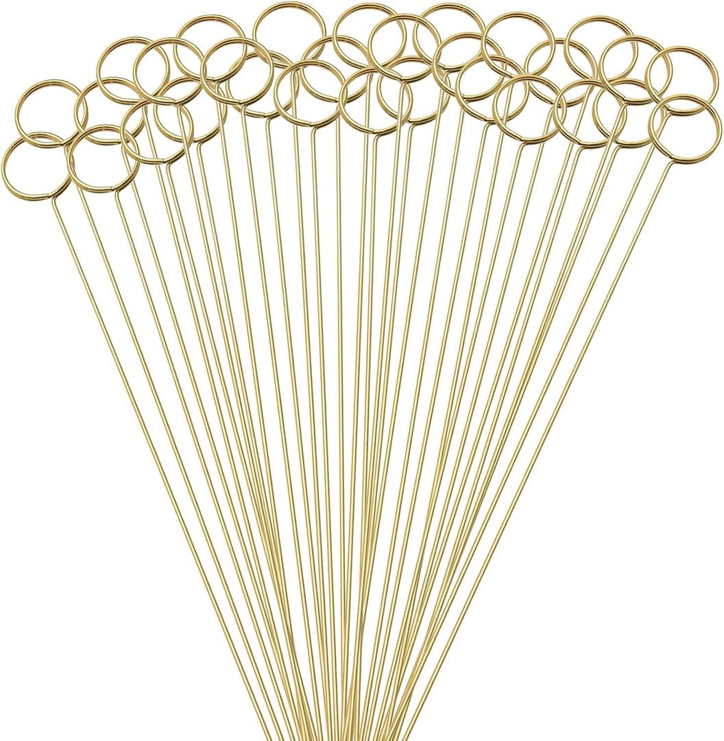 10 x Hananona 30 Pcs Metal Floral Place Card Holder, 13.4 Inch Flower Picks Clip for Floral Arrangement, Golden Card Holder for Wedding and Party (Round)
