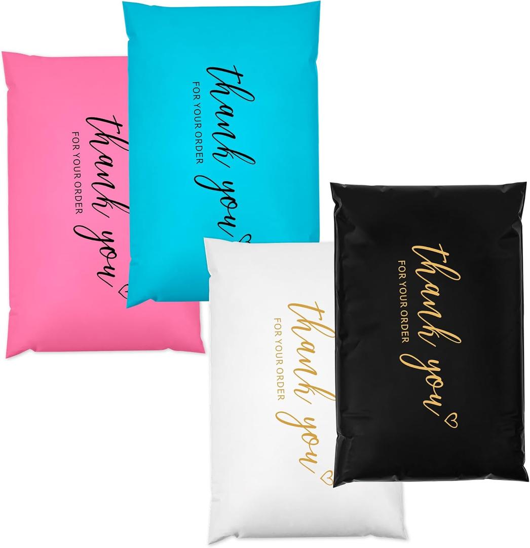 JinRuiKJ Thank You Poly Mailer - 6x9 Poly Mailers Variety Pack of 100, 25 Pcs Each Color, Strong Adhesive Shipping Bags for Clothing, Durable Thick Mailer Bags with Self Seal - Mixed Color