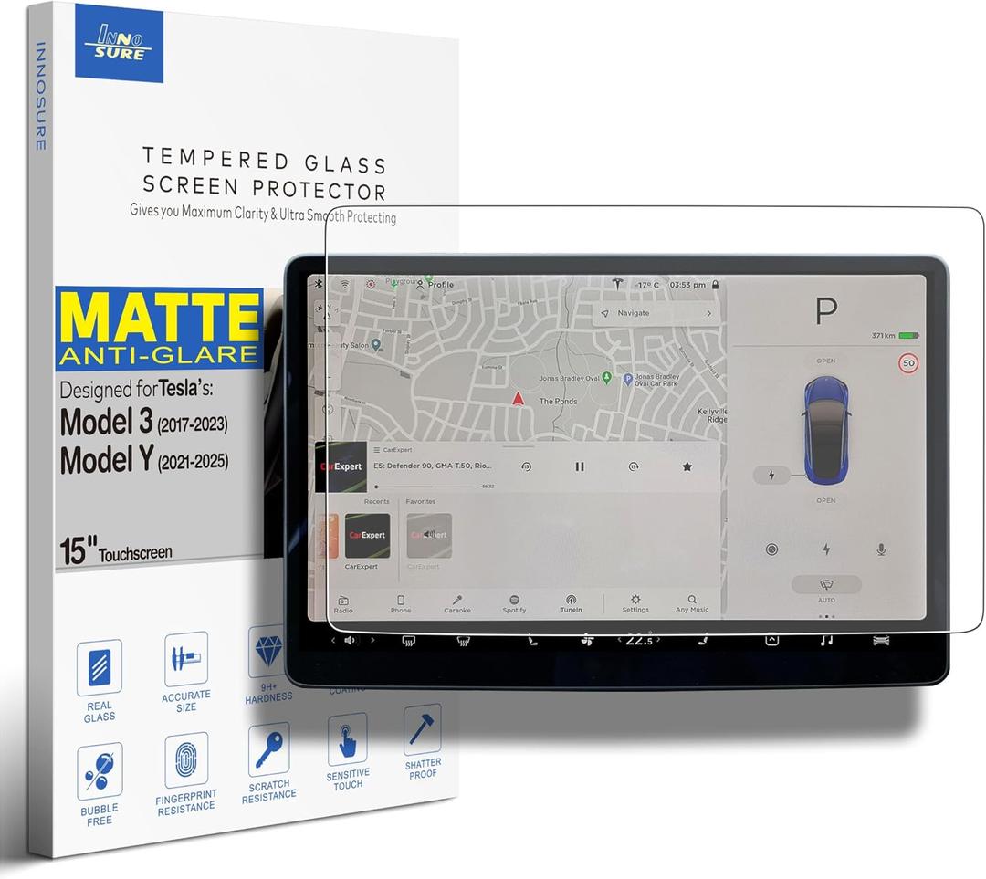 Anti Glare Tempered Glass Screen Protector designed for Tesla Model 3 (2017-2023), Model Y (2021-2025) Infotainment 15-Inch Touchscreen [9H] [No Fingerprint] (Matte)