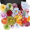 Artificial Flowers Combo Box, 38PCS Fake Flowers, Silk Flower Mix with Wire Stem, DIY Wedding Bridal Bouquet Shower Party Home Dcor (Multi Color)
