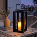 TRIROCKS Large Outdoor Lanterns 17" Decorative Candle Lantern Black Metal Hanging Lantern with LED Flickering Flameless Timer Candle for Home Garden Modern Farmhouse Patio Front Porch Decor (No Glass)