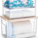 3Pcs Extra Large Laundry Room Organization and Storage, Stackable Storage Drawers, Trash Bag Holder Under Sink, Garbage Bag Dispenser Roll Holder for Vanity, Bathroom,Cabinet,Desk Organization