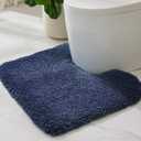 ILANGO Navy Blue Toilet Rugs U Shaped 22"  24" Non Slip & Super Absorbent Extra Thick Soft, Washable Bath Mats for Bathroom Floor, Microfiber Plush Shaggy Contour Bath Rugs for Toilet,Dry Quick