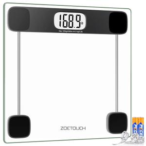 Scale for Body Weight Digital Bathroom Scale Accurate Weighing Machine for People, High Precision Bath Scale, Step On, Tempered Glass LCD Display Batteries and Tape Measure Included, 400lbs