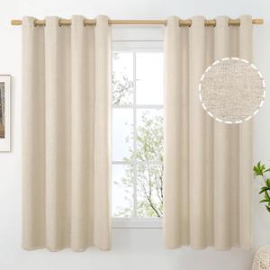 BGment Oatmeal Linen Curtains for Bedroom 63 Inch Length, No See Through Textured Privacy Window Drapes for Living Room Thick Curtain with Grommet Top Light Filtering, 2 Panels, Each 52 Inch Wide
