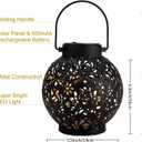 EXCMARK 2 Pack Outdoor Solar Hanging Lantern Lights Metal LED Decorative Lamp for Garden Patio Courtyard Lawn and Table with Hollowed-Out Design (Black)