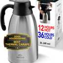 Cresimo Thermal Coffee Carafe 68oz / 2L - 12 Hours Hot Beverage Dispenser, Insulated Stainless Steel Carafe for Liquids, Coffee Carafes For Keeping Hot Water Dispenser for Parties - Large Tea Flask (Silver)