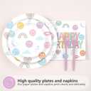 96Pcs Rainbow Birthday Party decorations Smile Face Rainbow Plates and Napkins Pastel Theme Disposable Paper Tableware Set for Colorful Kids Birthday Baby Shower Party Supplies Serves 24