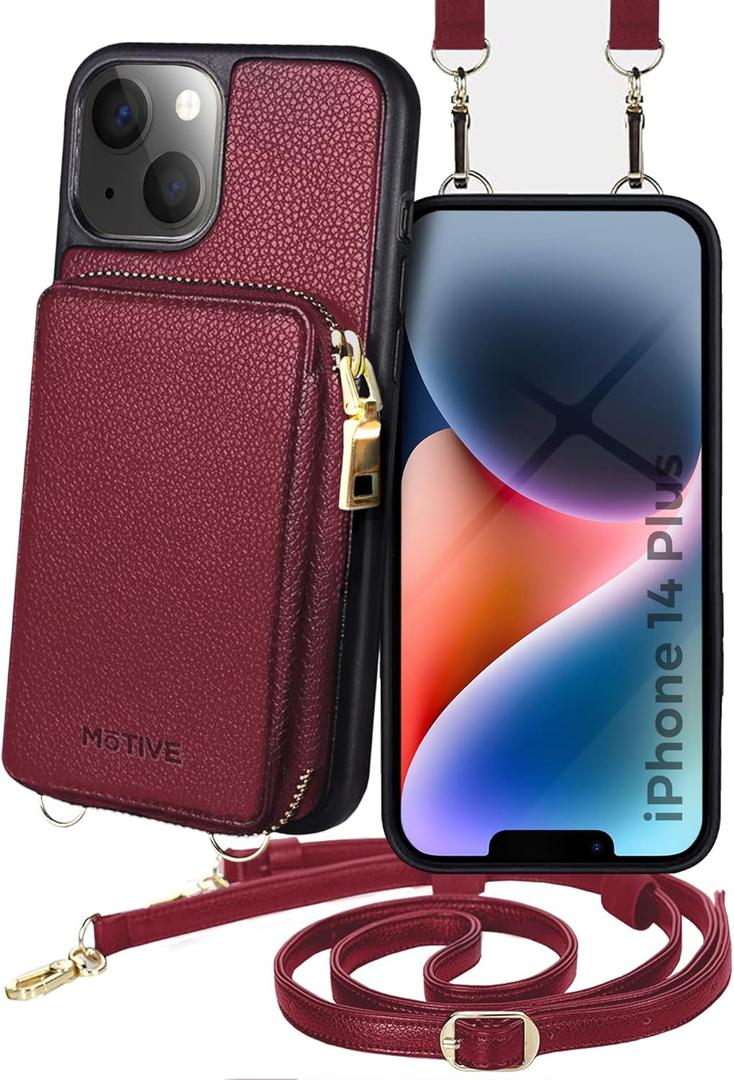 MOTIVE for iPhone 14 Plus Wallet Case, Crossbody Phone Case for Apple iPhone 14 Plus, Zipper Purse Case Wallet with RFID Blocking Card Holder | 6.7" Color Red Wine - Fancy Series MOTIVE for iPhone 14 Plus Wallet Case, Crossbody Phone Case for Apple iPhone 14 Plus, Zipper Purse Case Wallet with RFID Blocking Card Holder | 6.7" Color Red Wine - Fancy Series