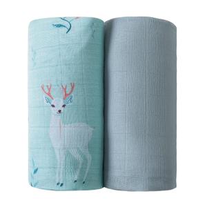 Viviland Muslin Swaddle Blankets, Breathable and Skin-Friendly Baby Receiving Blankets, 2-Pack Deer, 47 x 47 inches