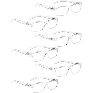 LUR READING GLASSES 6 Pack Spring Hinge Comfort Plastic Readers (Clear)