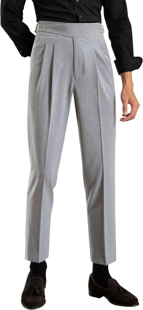 Men's Classic Gurkha Naples Italian Old Money Style Pants No Belt Required Dress Pants (36W x 32L, Grey)