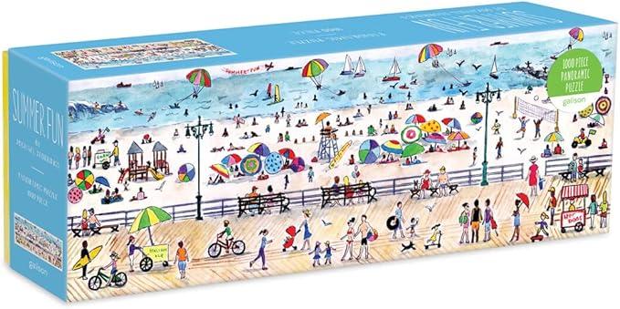 Michael Storrings Summer Fun Panoramic Puzzle, 1,000 Pieces, 39” x 14” – Landscape Beach Jigsaw Puzzle with Colorful Artwork – Thick, Sturdy Pieces, Challenging Family Activity
