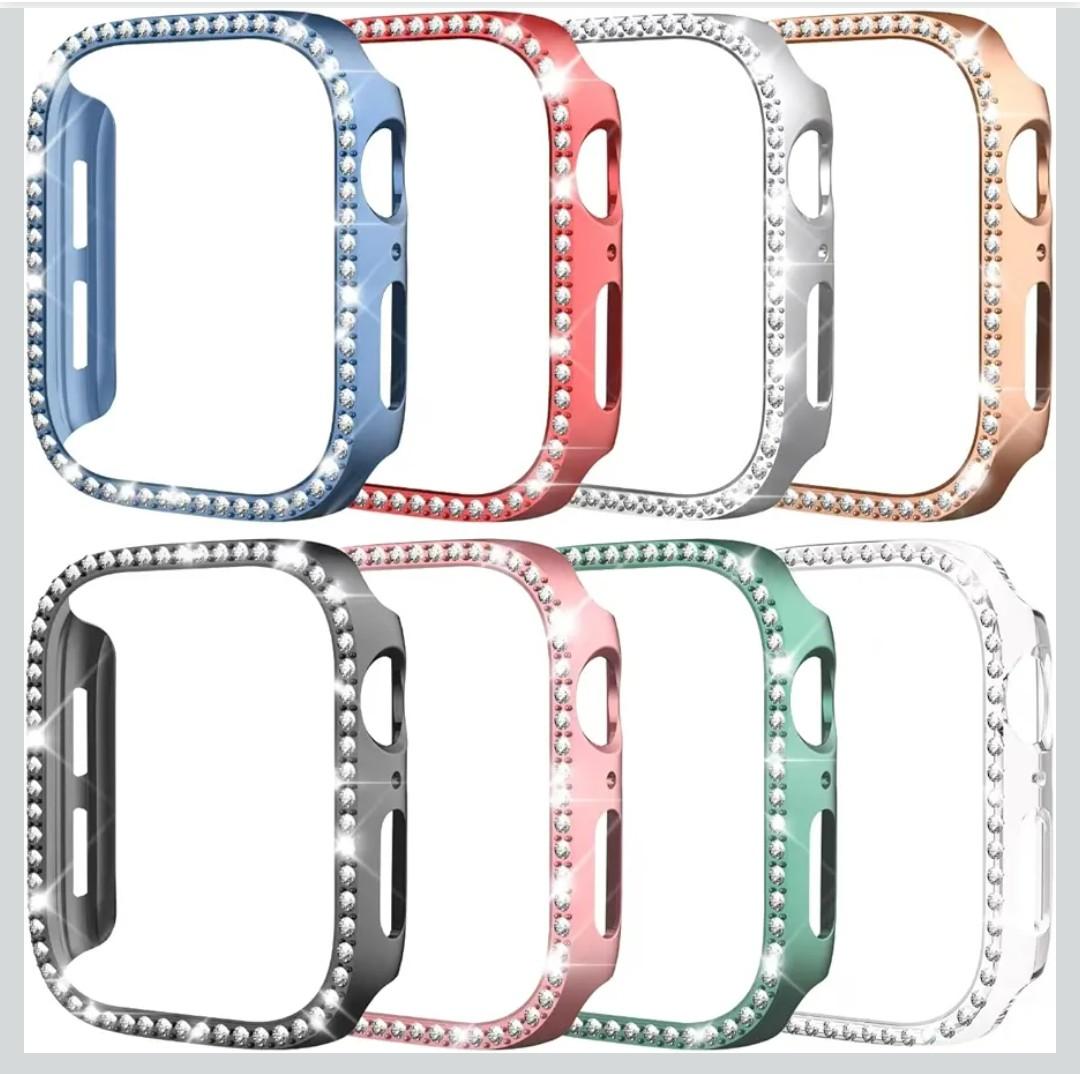 8 Pack Case for Apple Watch Series SE 3/SE 2/SE/6/5/4 40mm, Glitter Diamond Glossy Bumper, Bling Rhinestone Hard PC Protective Cover for Women Girl Compatible with iWatch SE 3/SE 2/SE/6/5/4