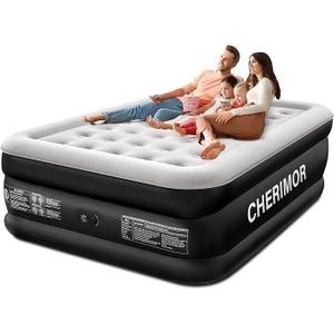 CHERIMOR Queen Air Mattress with Built in Pump, 18" Raised Comfort, MultiLayer Leakproof, HeavyDuty Support Blow Up Mattress, 800lbs High Capacity, 3 Min Inflation for Home Camping Guests