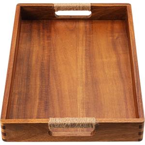 16.5 x 12 Inches Acacia Wood Serving Tray, Large Wooden Food Trays with Handles, Coffee Table Tray for Ottoman, Charcuterie, Parties, Eating, Snack, Decor, Outdoor Kitchen Counter Bandeja De Madera