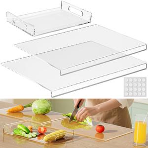 HELPLEX Acrylic Cutting Board with Counter Lip  Set of 3 Clear Non-Slip Chopping Boards and Cutting Boards for Kitchen Countertop, 17.5x13.5 & 16x12 + 8x12 Tray, Gift for Home Cooks