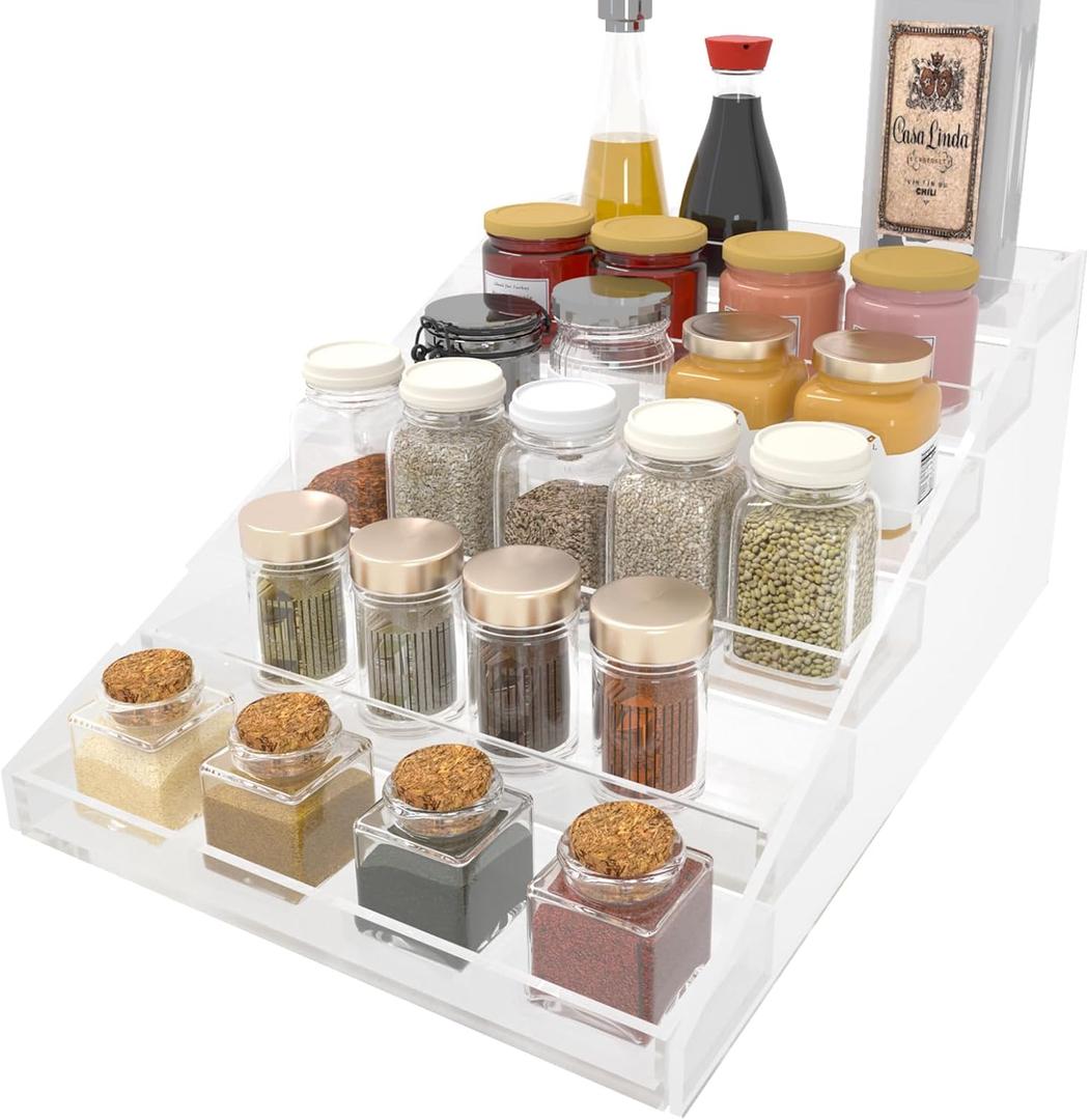WUIVIUT Spice Rack Organizer For Cabinet, Acrylic Tier Spice Shelf Can Storage Organizer for Kitchen Pantry Countertop (6 Tier - inner width 2'')