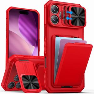 SSLOTSCASE for iPhone 17 Pro Max Case with Credit Card Holder,Light Red