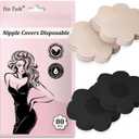80 Pcs Nipple Covers No-Show Disposable Nipple Pasties For Women Hypoallergenic Satin Breast Petals Stickers (Nude/Black)