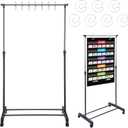 Pocket Chart Stand Rolling Adjustable 35.75 to 63 Inch with 7 Rings Stainless Steel for Classroom Educational Tools Black
