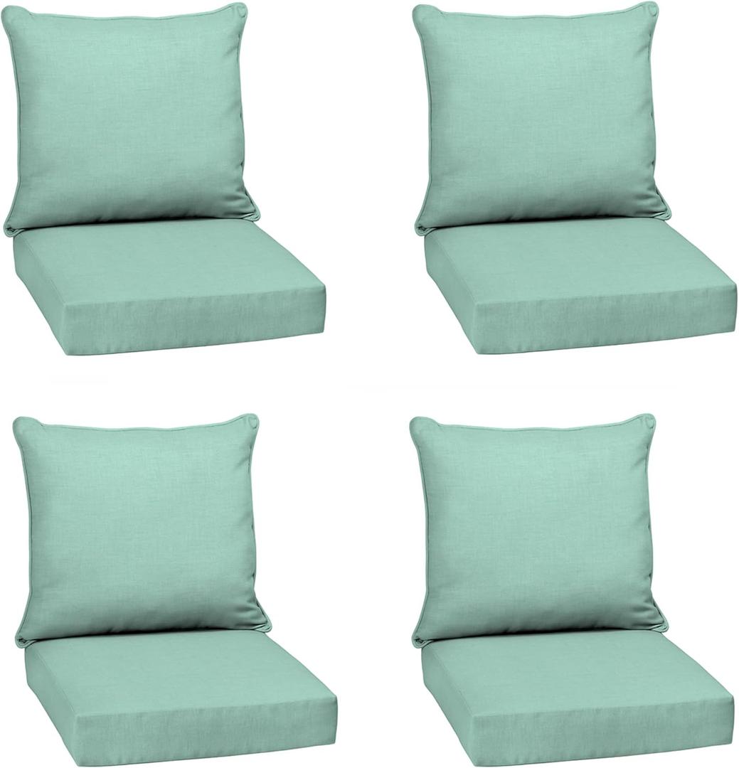 Arden Outdoor Deep Seat Cushion Set, 4-Pack, 24x24, Aqua | Outdoor Sofa, Couch, Conversation Set, Weather-Proof, Rain-Proof, Fade Resistant for Chair, Mold and Mildew Resistant
