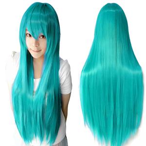 IMISSU 80cm Long Straight Natural Hair Cosplay Wigs with Bangs Colorful Halloween Costume Party Wig (Lake Blue)