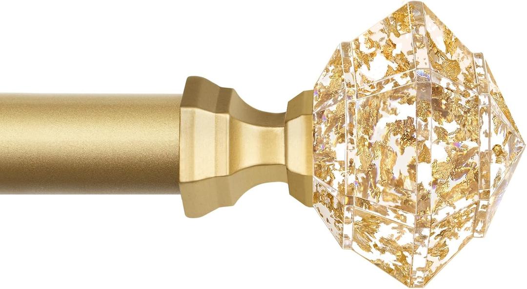 TONIAL Curtain Rod 32 to 58 Inch(2.6 to 4.8 ft), Splicing Adjustable 3/4 Single Rods for Windows 20 to 53 Inch(1.7 to 4.4 ft) Decorative Drapery Rod with Translucent Diamond Finial, Gold
