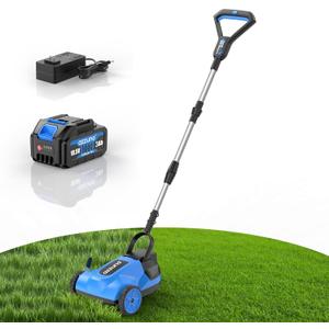 AZZUNO 8.3" Electric Cordless Lawn Mower: 20V Push Brush Cutter with 3-Position Height Adjustment, Brushless Compact Walk Behind Weed Wacker Eater for Small Garden Yard, 3.0Ah Battery and Charger