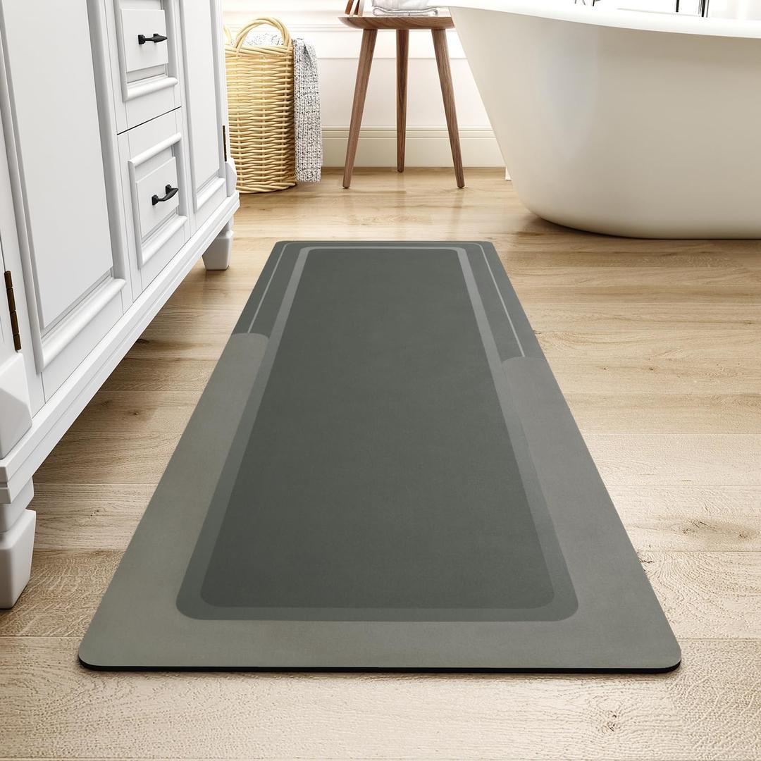 MontVoo-Bath Mat Rug Long Non Slip Super Absorbent Bathroom Runner Stain Resistant Quick Dry Thin Bathroom Mat Fit Under Door-24"x70", Dark Grey