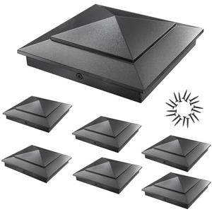 6 Pack Pyramid Aluminum Post Caps for 4x4 Wood Posts (Actual 3.5" x 3.5"), Durable Powder-Coated Fence Post Caps for Deck, Patio, Fence, Weather-Resistant, Rust-Proof PC44