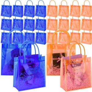 Sweetude 24 Pack Blue and Orange Birthday Decorations Gift Bags with Handles PVC Clear Goodie Bags Party Dart Gift Bag Anime Party Favors Cartoon Supplies Sports Team Group Event Prize