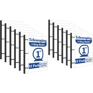 INFUN 1 Inch Telescoping 3 Ring Binder -12 PCS-White, Flexible Binders with Customizable Front Cover and Clear Catalog Pocket, 1Inch Rings, 225 Sheet Capacity