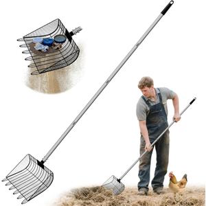 Chicken Poop Scooper & Rake, Stainless Steel Coop Scoop for Sand, Litter Sifting Shovel for Chickens, Adjustable Length 27" to 64" (10.1" Wide)