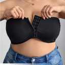 OYOANGLE Women's Plus Size Front Closure Strapless Bra Push Up Padded Tube Bandeau Bralette (Black, XXXL)