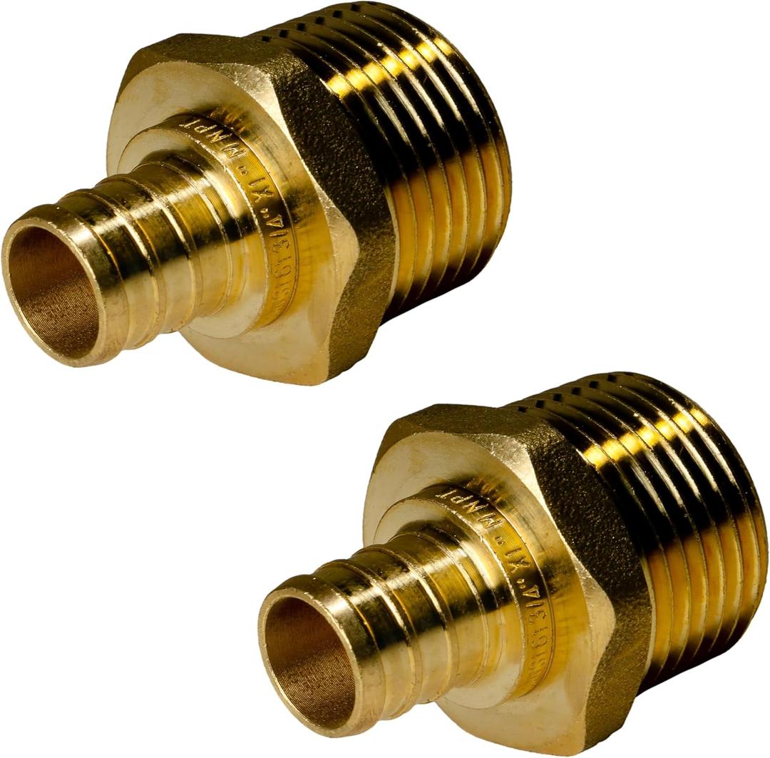 2 Pieces XFITTING 3/4" Pex X 1" Male NPT Adapter - Brass Crimp Fitting for Pex B Tubing - Full Port, Male, 2 Packs