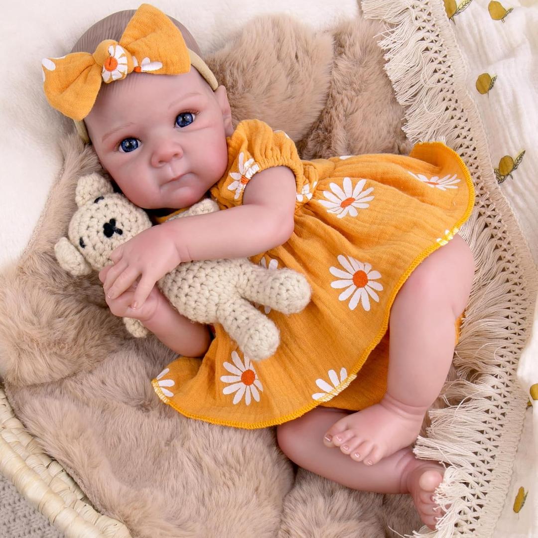 Aori Reborn Baby Doll Realistic Girl 20 inches - Soft Cloth Body and Vinyl Limbs, Lifelike Newborn Baby Dolls for Kids Imaginative Play, Emotional Comfort for The Elderly (Yellow Sunflower)