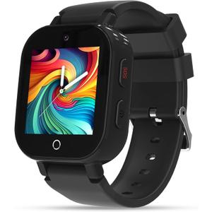 Kids Smart Watch Boys with GPS Tracker & Video Calling Text 4G Kids Cell Phone Watch Age 5-12, 12/24 Hr SOS Call Voice Chat Sport Mode Alarm Clock Camera Pedometer Games GPS Tracker for Kids(Black)