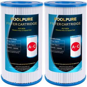 POOLPURE Replacement Filter for Type A or C, Compatible with Intex 29000E/59900E, Easy Set Pool Filters, Summer Escapes or Summer Waves Above Ground Pools, Pack of 2