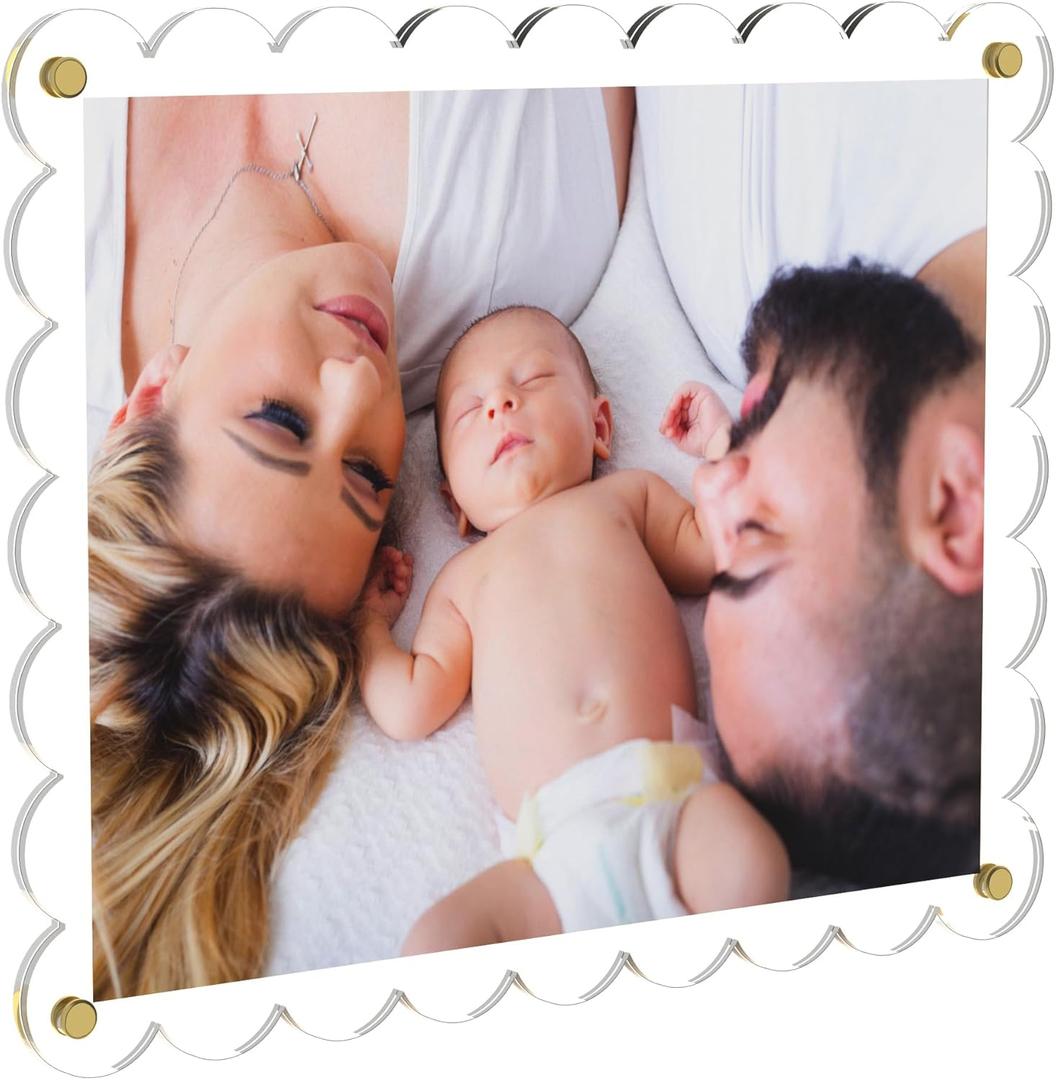 11X14 Acrylic Picture Frame for Wall, Frameless Clear Photo Frame with Scalloped Edge, No Drill Floating Frame for Diploma Certificate Degree Document & Poster/Painting/Artworks Display (1 Pack, Scalloped edge)