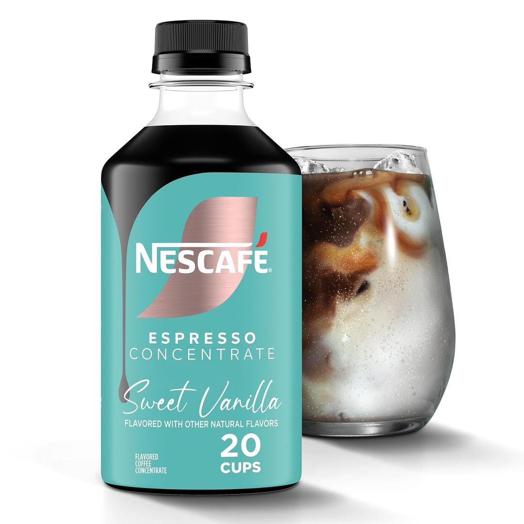 NESCAF Espresso Concentrate Sweet Vanilla Flavored, Instant Espresso Coffee Concentrate, Cold Brew Style, Iced Coffee Style Drinks, 300ml Bottle (10 Fl Oz (Pack of 1))