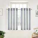 DriftAway Kitchen Tier Curtains - Striped Linen Short Pinstripe Cafe Curtains 45 Inch Length for Living Room Bathroom Chris Farmhouse Rustic - Rod Pocket 2 Panels Ivory Dark Blue