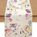 Watercolor Purple Floral Spring Table Runner ,Seasonal Butterfly Flower Summer Table Decoration for Kitchen Dinning Home Party 13x60 Inch