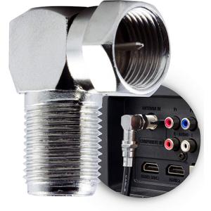 GE Right-Angle F-Type Connector Adapter for RG59 RG6 F-Type Coaxial Cables, 90-Degree Male-to-Female Connector, Screw-On Installation, No Tools Required 34483
