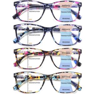 CLASAGA Progressive Multifocus Reading Glasses for Women, Pattern Print Blue Light Block Stylish Ladies Computer Readers (Pack of 4, pattern design, 2.25 x)