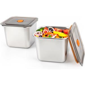 2 PCS Stainless Steel Food Storage Containers(47oz) with Lids Leak Proof & Airtight | Square Stainless steel freezer Containers, For Meal Prep, Fruit, Snack, Freezer