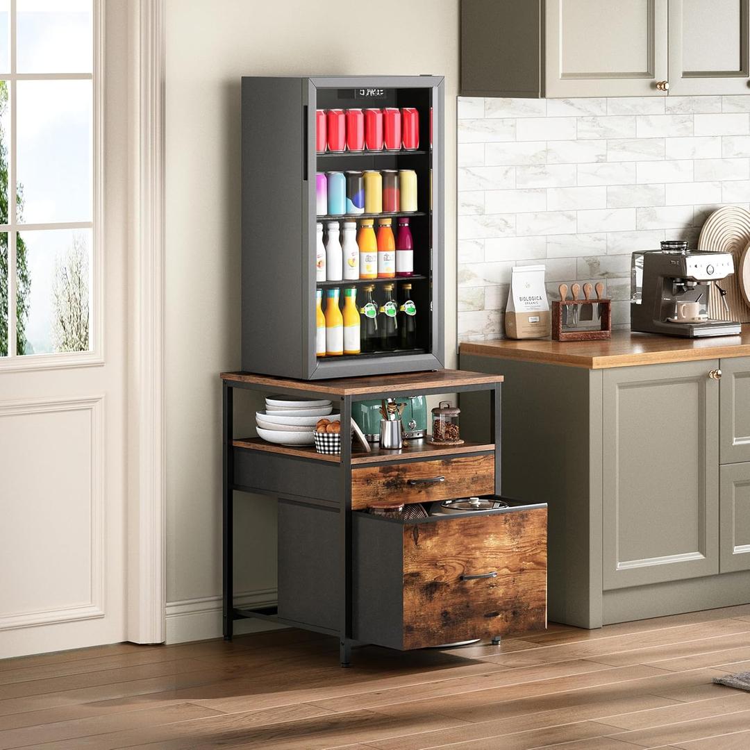 Herture Mini Fridge Stand with 3 Storage, Mini Fridge Cabinet, Beverage Fridge Table, Heavy Duty 21.3" L* 22.7" W Tabletop, for Dorm, Apartment,Office, Bedroom Rustic Brown HB01BXN