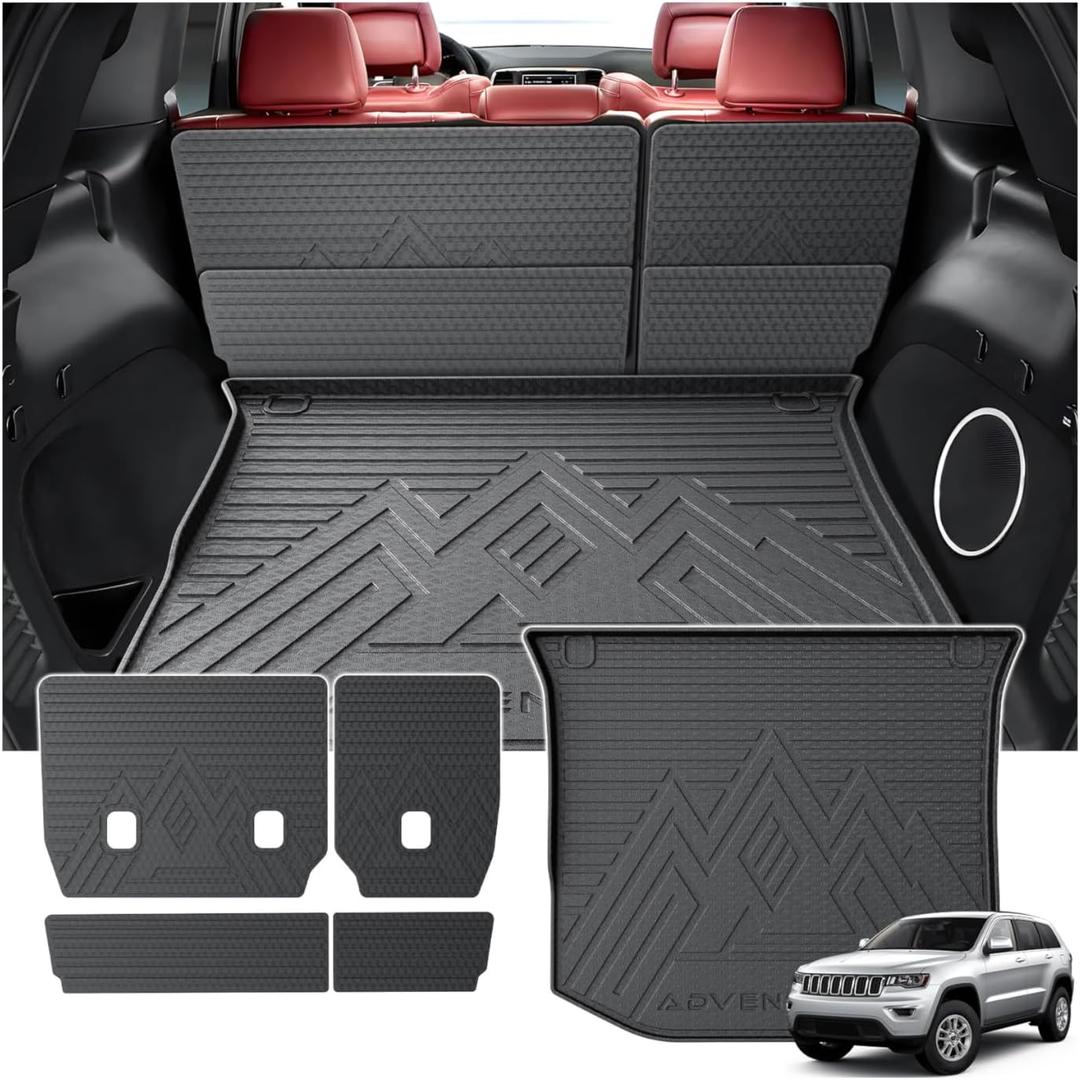 KUST Trunk Cargo Mat for Jeep Grand Cherokee 2011-2021, TPE Rubber Trunk Liner with Backrest Mat for Grand Cherokee Accessories All Weather Back Seat Protector Rear Cargo Liner Raised Edge